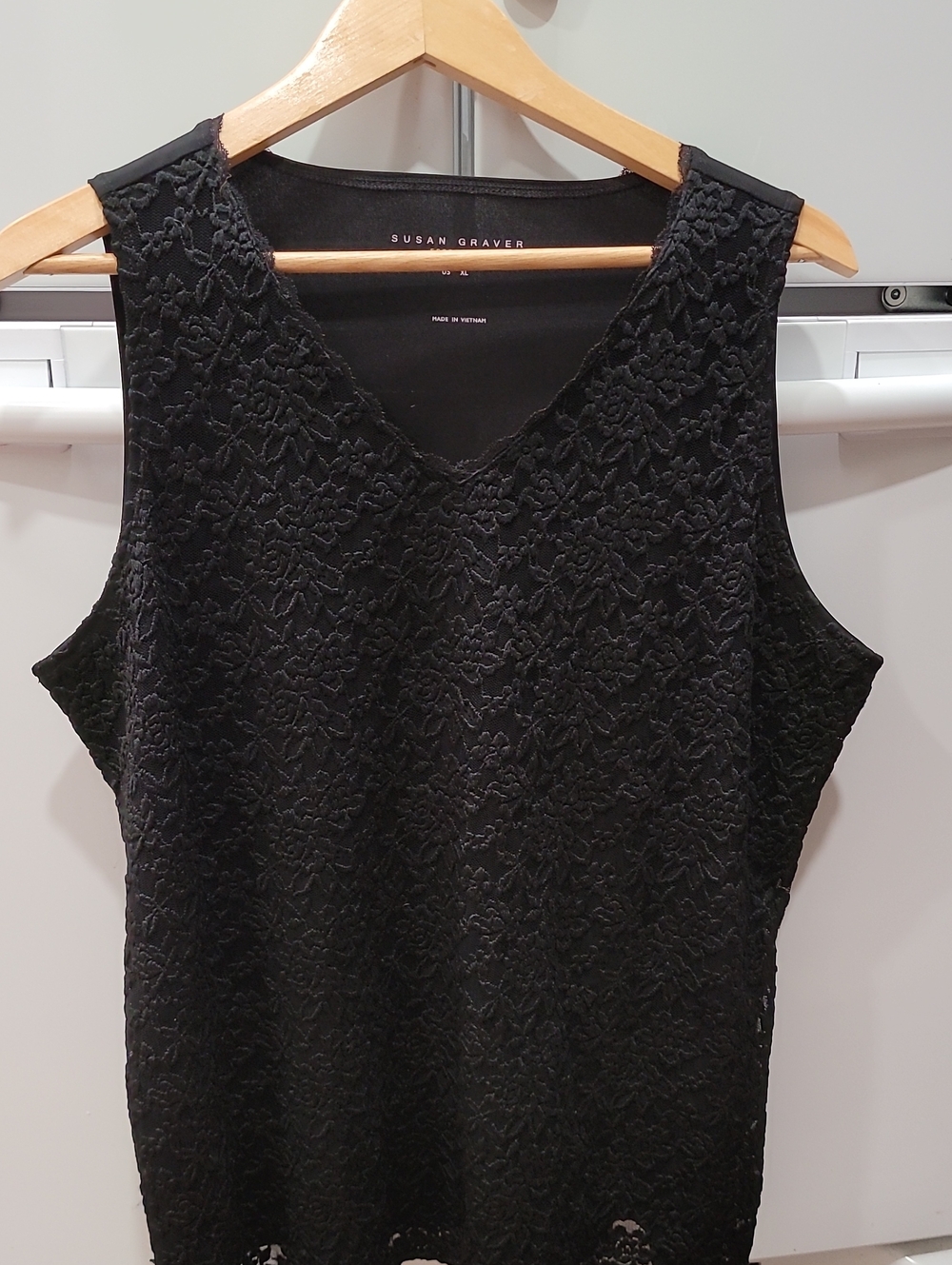 Jet Black Dressy Tank Lace Overlay Susan Graver XL